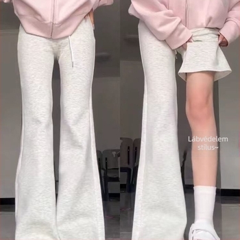 Női gyapjúból készült micro-flare casual nadrág, bélelt fleece-sel, hosszú, ősz-télre