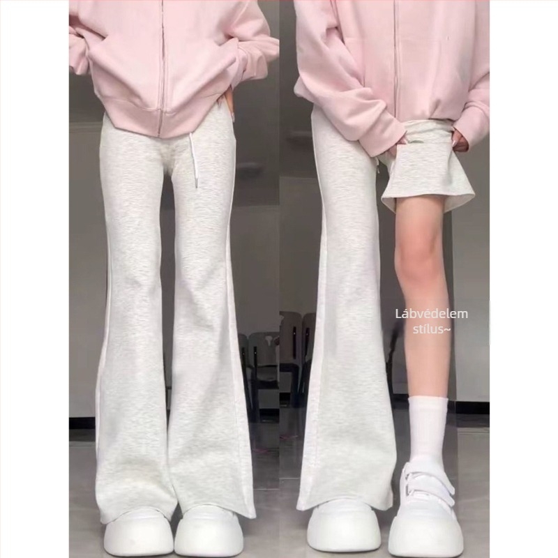 Női gyapjúból készült micro-flare casual nadrág, bélelt fleece-sel, hosszú, ősz-télre