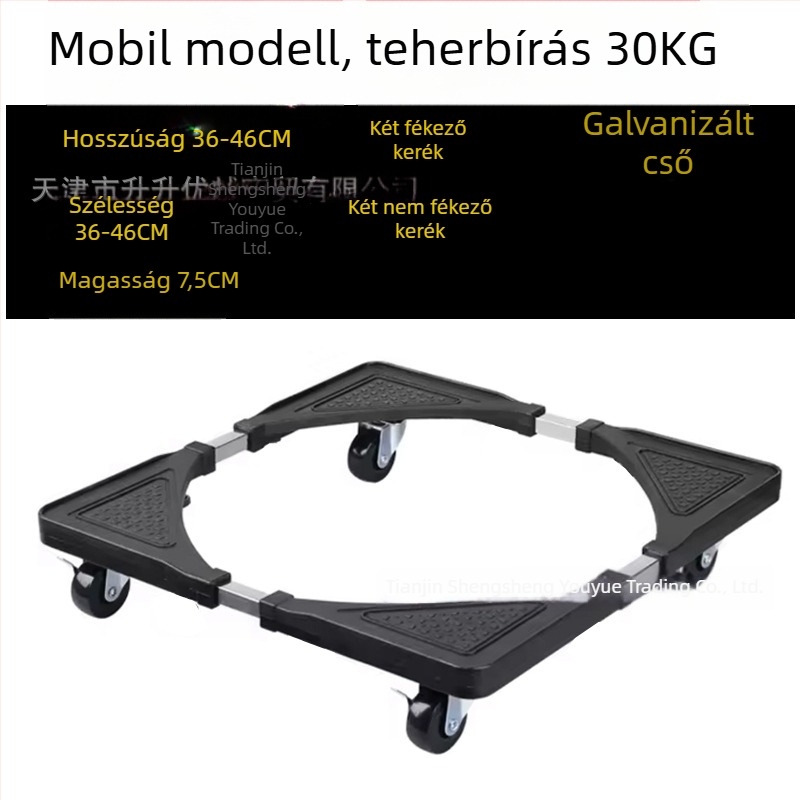 Rozsdamentes acél mosógép alapállvány univerzális görgős tartóval – Csúszásmentes, Állítható, Mozgatható – Teljesen automata mosógépekhez, Modern minimalist stílus