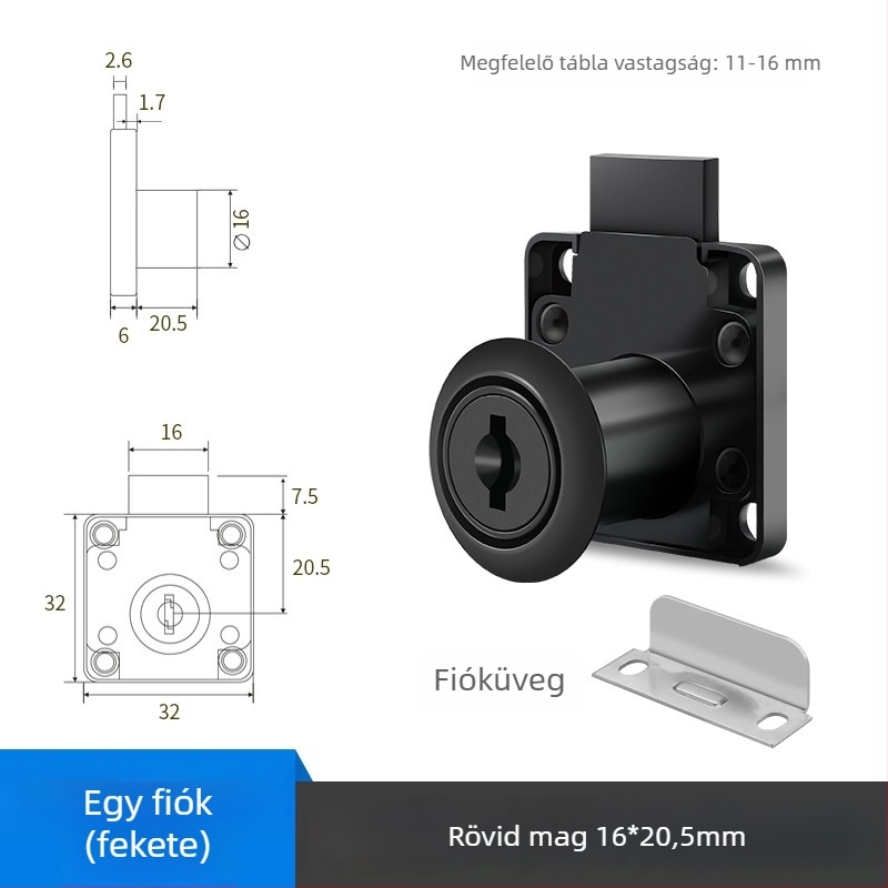 Irodai íróasztal fiókzár, CTS modell, cink ötvözet, fiókokhoz, modern minimalist stílus