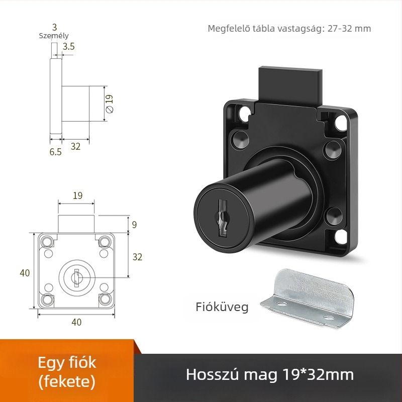 Irodai íróasztal fiókzár, CTS modell, cink ötvözet, fiókokhoz, modern minimalist stílus