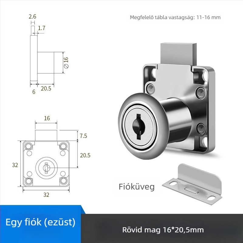 Irodai íróasztal fiókzár, CTS modell, cink ötvözet, fiókokhoz, modern minimalist stílus