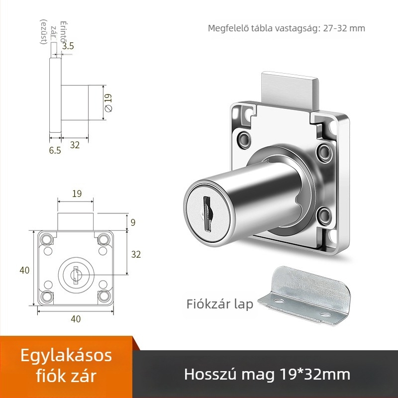 Irodai íróasztal fiókzár, CTS modell, cink ötvözet, fiókokhoz, modern minimalist stílus