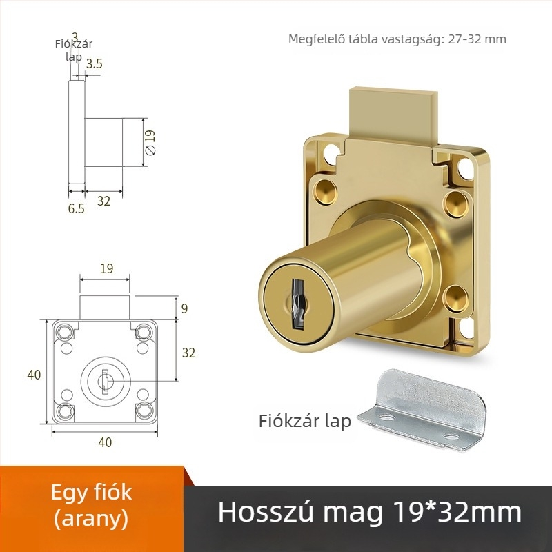 Irodai íróasztal fiókzár, CTS modell, cink ötvözet, fiókokhoz, modern minimalist stílus