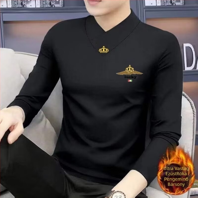 Férfi hosszú ujjú felső, karcsúsított szabású (Slim-Fit), poliészter anyag, egyszínű minta, téli szezon