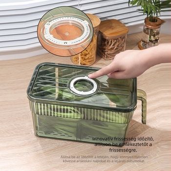 PET+PP anyagú hűtőszekrény tároló doboz, hordozható, tárolási és frissesség megőrzési funkciókkal, drenázs funkcióval, modern minimalista stílus