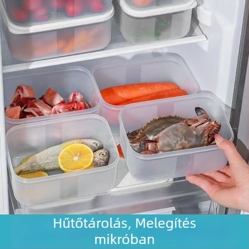 PP anyagú élelmiszer-tároló doboz, átlátszó, hordozható, mikrohullámú sütőben használható, kompatibilis a fagyasztóval és a hűtővel