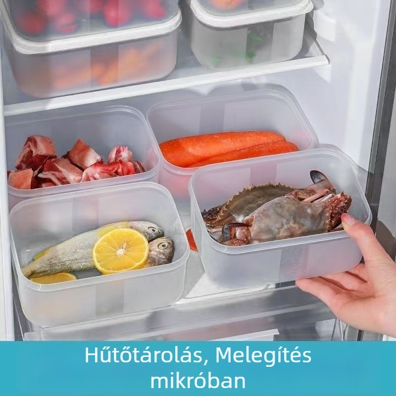 PP anyagú élelmiszer-tároló doboz, átlátszó, hordozható, mikrohullámú sütőben használható, kompatibilis a fagyasztóval és a hűtővel