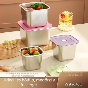 Négyzet alakú rozsdamentes acél élelmiszer-tároló doboz fedővel, 300 ml, gyümölcsökhöz és desszertekhez
