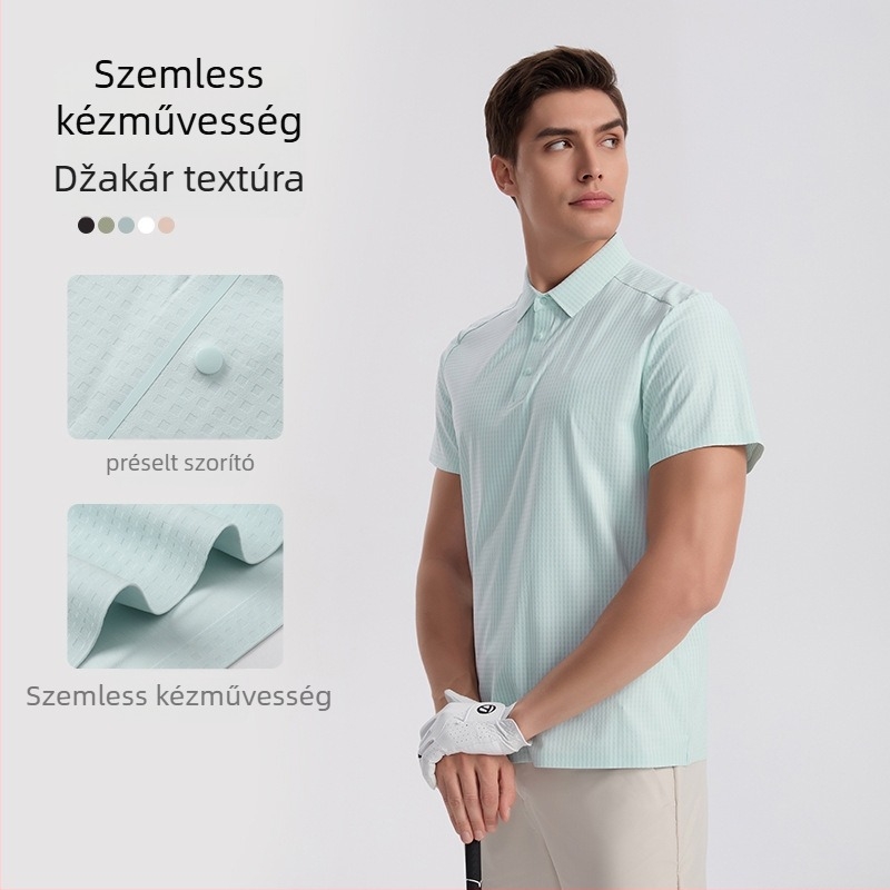 Nyári üzleti polo – gyorsan száradó nylon keverék anyag, slim fit, állógallér kolázs részlettel