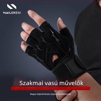 Fitnesz kesztyű férfiak és nők számára, csúszásmentes tenyérvédő, félujjas edzéskesztyű deadlift és fekvenyomáshoz (Márka Endurance; Anyagok: 55% nylon, 15% spandex, 8% Lycra, 8% poliuretán, 14% poliészter; Kategória: Kezvédő; Alkalmazható sportok: Fitnesz