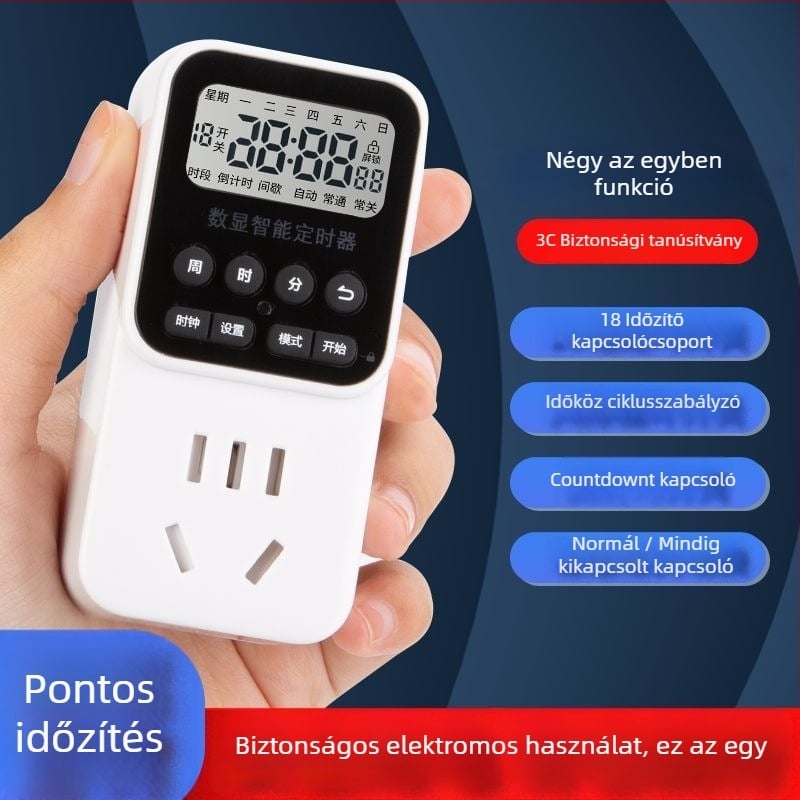 Intelligens időzítő aljzathoz automatikus kioldás, időzítéses EV töltés, 24 órás ciklus • Márka: voampere • CCC tanúsított • Időzítő funkció