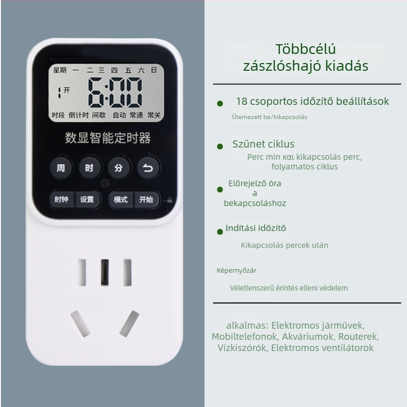 Intelligens időzítő aljzathoz automatikus kioldás, időzítéses EV töltés, 24 órás ciklus • Márka: voampere • CCC tanúsított • Időzítő funkció