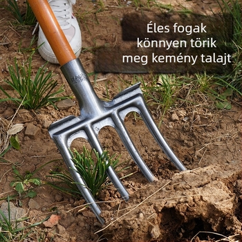 Talajművelő villa négy foggal, mangán-acélból