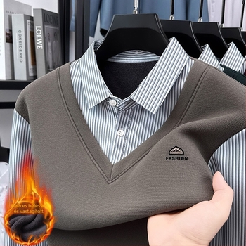 Polo felső - Casual, hosszú ujjú, csíkos, fleece bélés, tavasz–ősz