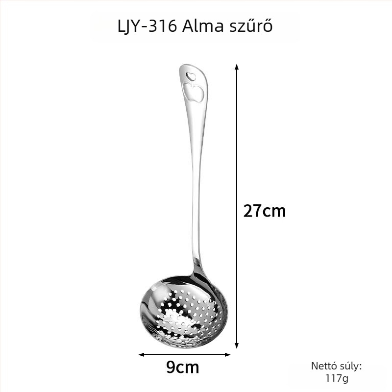 316 rozsdamentes acél merőkanál szűrővel, hosszú nyéllel – konyhai, magas hőállóság, égésbiztos