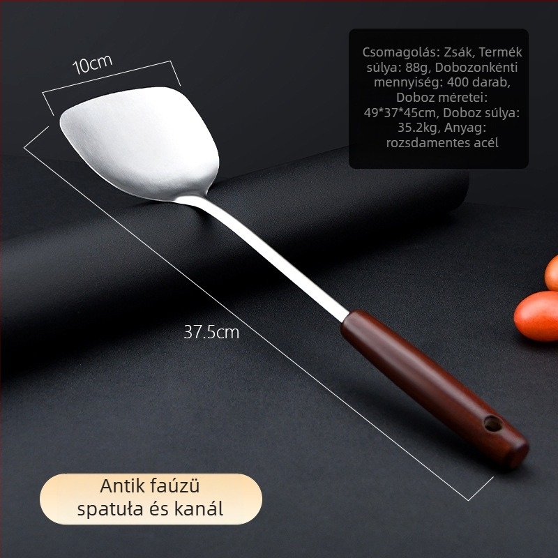 Rozsdamentes acél spatula készlet bükkfa nyéllel — magas hőállóságú konyhai eszközök tapadásmentes edényekhez