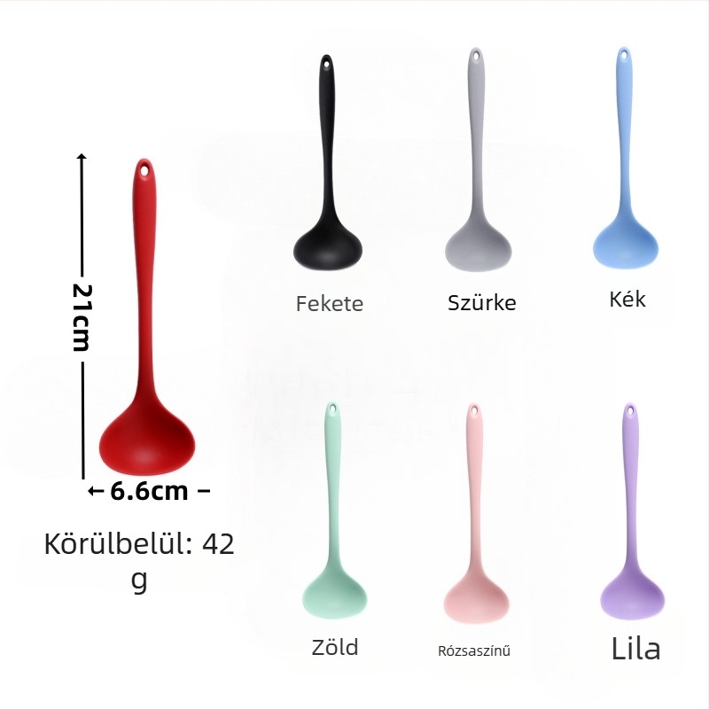 Szilikon főzőkanál, hőálló, tapadásmentes, csúszásmentes, nyél szilikonból