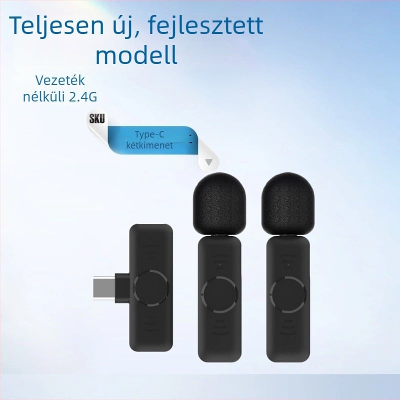 One-To-Two Vezeték Nélküli Lavalier Mikrofon Intelligens Hangrögzítés és Zajcsökkentésével Kültéri Élő Közvetítésekhez és Rövid Videók Gyártásához — Bluetooth 5.0, Beépített 50–100 mAh Akkumulátor, SNR ≥60 dB, 20 Hz–20 kHz, Üzemideje 8–12 óra