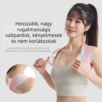 Kiemelten megerősített hátlapon nyíló testtartás-korrigáló öv rugalmas pántokkal, mellkas-támogatás és egyenes tartás