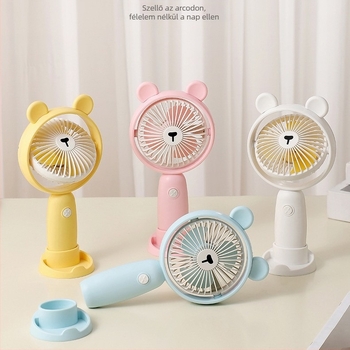 Kézi USB ventilátor — mini asztali modell, beépített 1200–2000mAh akkumulátor, 3 lapát, halk működés 36 dB alatt, üzemidő 8–12 óra