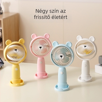 Kézi USB ventilátor — mini asztali modell, beépített 1200–2000mAh akkumulátor, 3 lapát, halk működés 36 dB alatt, üzemidő 8–12 óra