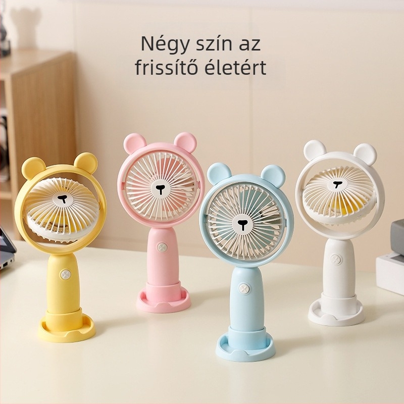 Kézi USB ventilátor — mini asztali modell, beépített 1200–2000mAh akkumulátor, 3 lapát, halk működés 36 dB alatt, üzemidő 8–12 óra