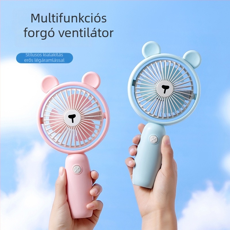Kézi USB ventilátor — mini asztali modell, beépített 1200–2000mAh akkumulátor, 3 lapát, halk működés 36 dB alatt, üzemidő 8–12 óra