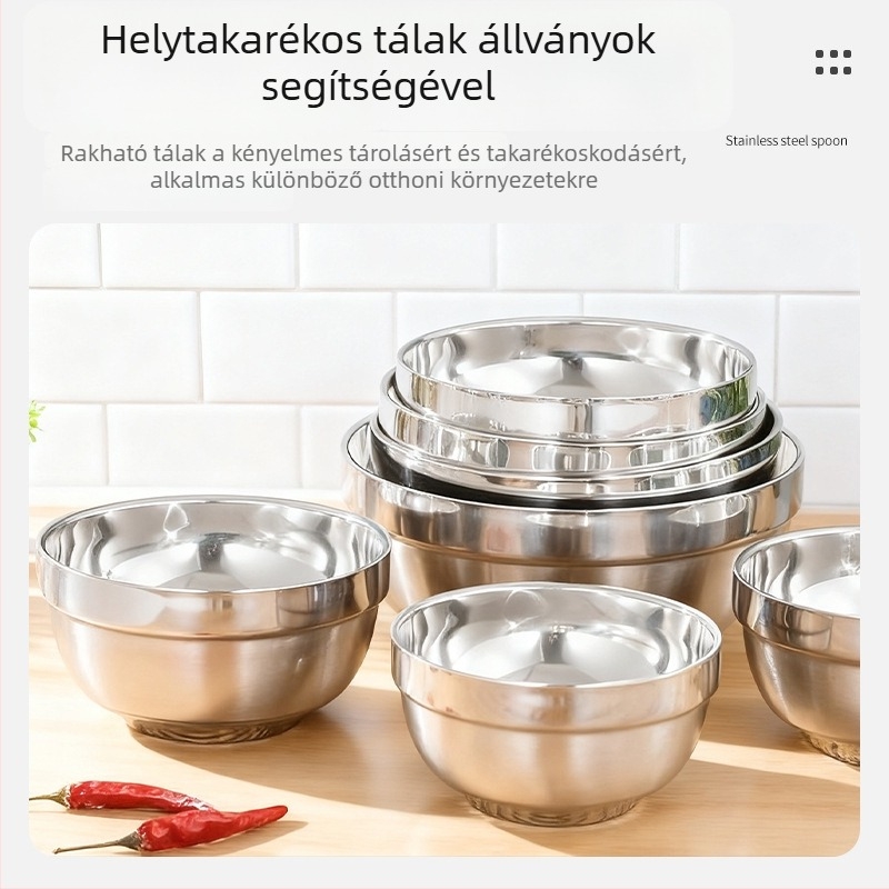 Rozsdamentes acélból készült ételtál, dupla szigeteléssel - kerek, mikrohullámú sütőben nem használható, logónyomás elérhető