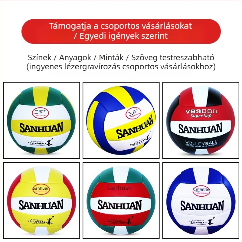 Threehuan PU beltéri edző röplabda — ragasztott varrás, standard No.5, háromgyűrűs dizájn
