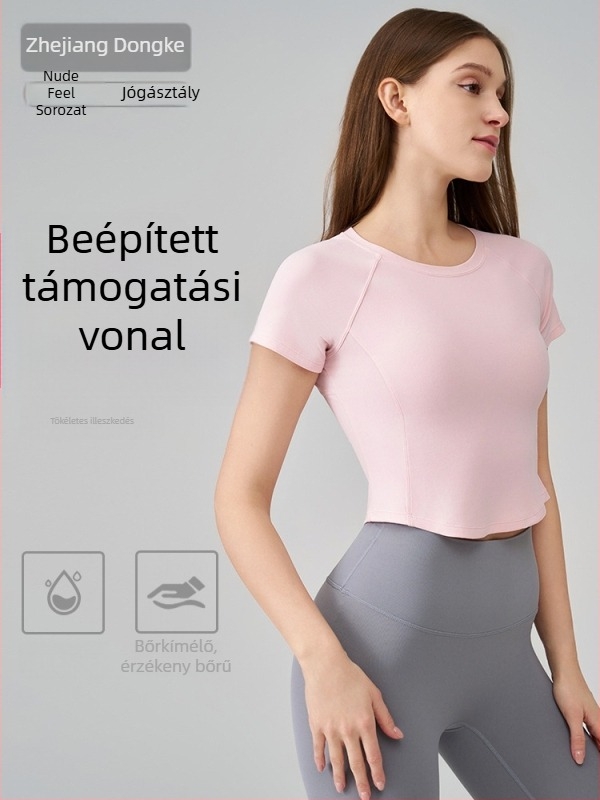 Női SNU Naked-Feel karcsúsított sportos top – rövid ujjú, deréktáji hossz, nylon 91% spandex 9%, futáshoz, edzéshez és jógához