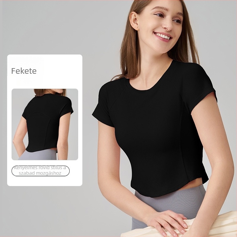 Női SNU Naked-Feel karcsúsított sportos top – rövid ujjú, deréktáji hossz, nylon 91% spandex 9%, futáshoz, edzéshez és jógához