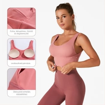 Magas teherbírású sportmelltartó futásra és jóga számára, 3/4 formázott kosár, hátkialakítás, sima Nylon-Spandex anyag, rögzített dupla pántok