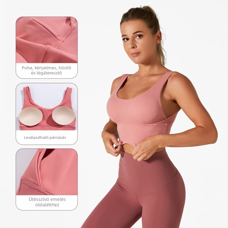 Magas teherbírású sportmelltartó futásra és jóga számára, 3/4 formázott kosár, hátkialakítás, sima Nylon-Spandex anyag, rögzített dupla pántok