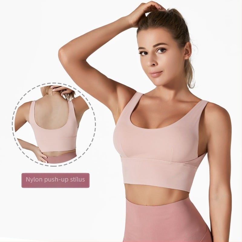 Magas teherbírású sportmelltartó futásra és jóga számára, 3/4 formázott kosár, hátkialakítás, sima Nylon-Spandex anyag, rögzített dupla pántok