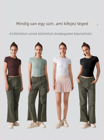 Jóga felső rövid ujjú, lélegző, gyorsan száradó anyag, Cloud Sense Pro szövet, 87,9% nylon, 12,1% spandex, karcsú szabás