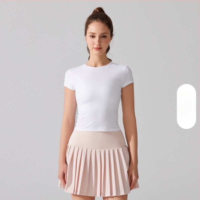Jóga felső rövid ujjú, lélegző, gyorsan száradó anyag, Cloud Sense Pro szövet, 87,9% nylon, 12,1% spandex, karcsú szabás