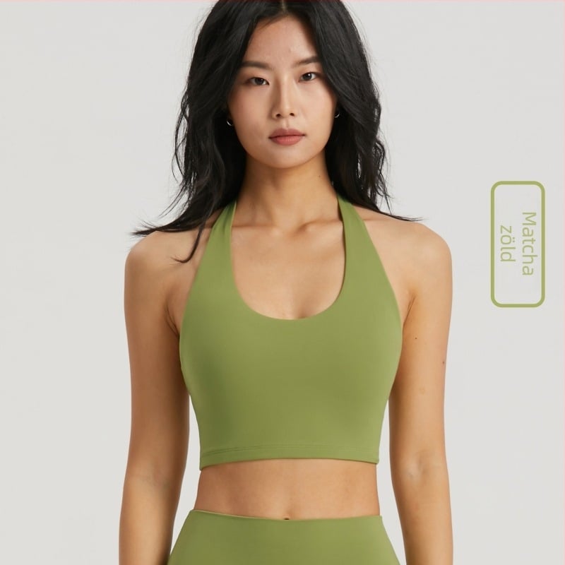 Sportmelltartó halterneknyakú, rögzített pántokkal, vezeték nélküli, 3/4 kosár, közepes formázás, NULS anyag (80% nylon / 20% spandex), hátsó támasz tánc sportokhoz