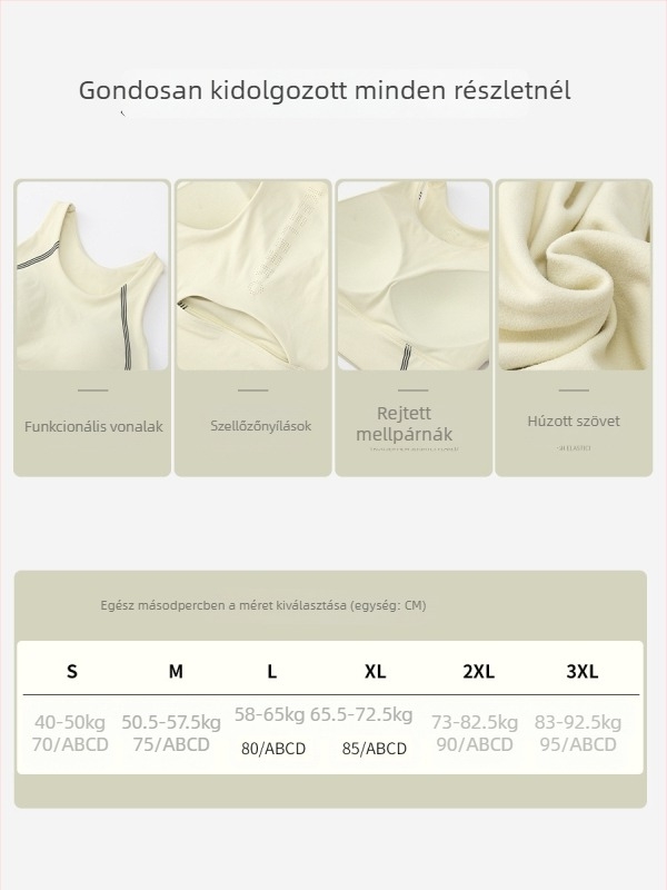 Sportmelltartó nylon anyagból 75%, belső spandex 25%, teljes kosár, középfokú formájú kosár, rögzített dupla vállpántok, dizájn egy darabból, ideális futáshoz és edzéshez