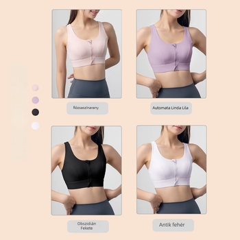 Elöl cipzáros sportmelltartó, nagy teherbírású, egységes kialakítás, ütésálló, nylon/elastán anyag