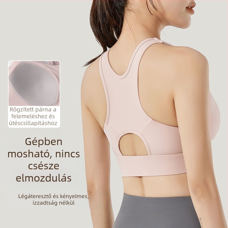 Elöl cipzáros sportmelltartó, nagy teherbírású, egységes kialakítás, ütésálló, nylon/elastán anyag