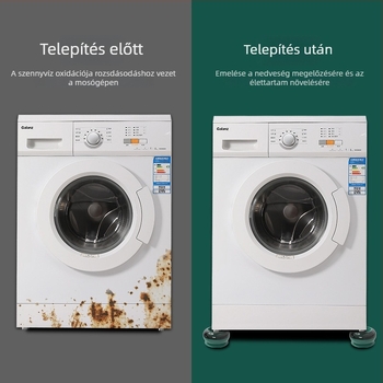 Mosógép talp - csúszásmentes, mozgatható, szerelés nélkül; műanyag alap; alkalmas mosógépre és szekrényre