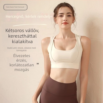 Női párnázott sportmelltartó futáshoz, külső viselethez – teljes kosár, formázott kosár, rögzített dupla vállpántok, hátul három sor kapocs-zárás; fő anyag: Nylon 75%, bélés: Spandex 25%