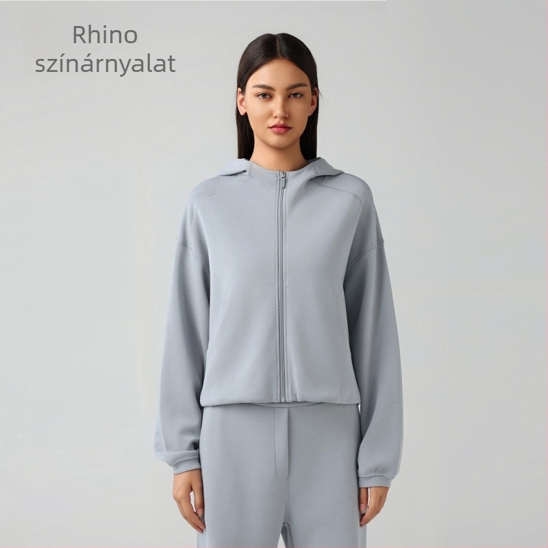 Női kapucnis cipzáros pulóver, lazán szabott, futáshoz és edzéshez, őszi-téli szezon; pamutkeverék anyag 52% poliészter; belső bélés pamut.