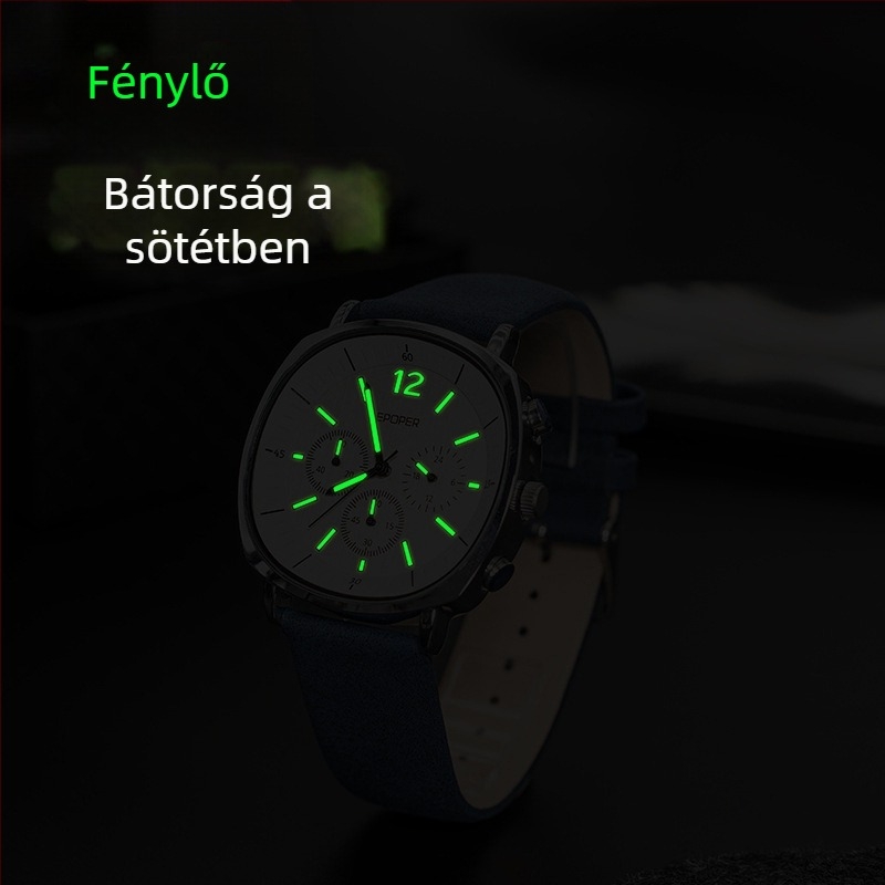 Férfi kvarc karóra - Valódi bőrszíj, 30M vízállóság, Mineral erősített kristály, Tűcsat (Kvarc mozgás, 30M vízállóság, Valódi bőrszíj, Mineral erősített kristály, Tűcsat)