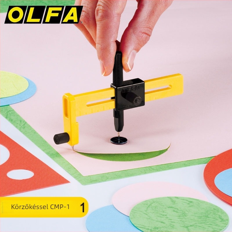 OLFA CMP-1 körkivágó papírhoz, vékony típusú, kés hossza 1,4 cm, fogantyú hossza 108 mm, maximális papírvágási méret: A4