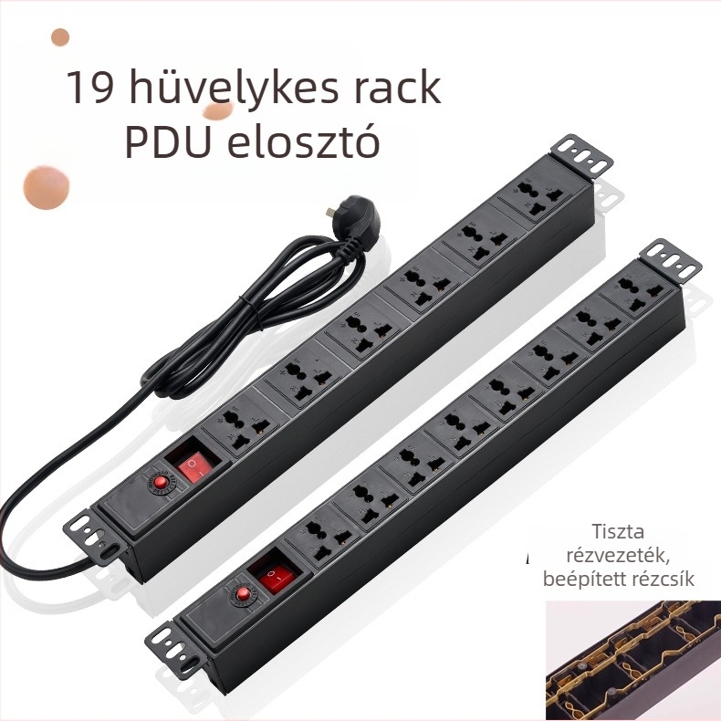 Kábeles aljzat PDU szekrényhez, 10A, 2500W, lángálló PC ház, számítógépes szekrényhez