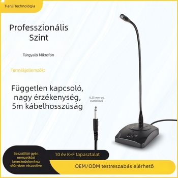 SF-38 6,35 mm interfészű vezetékes konferencia mikrofon asztali kivitelben, rugalmas nyakkal, előadások és értekezletekhez, 20 Hz–20 kHz, SNR ≥75 dB