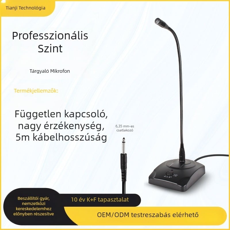 SF-38 6,35 mm interfészű vezetékes konferencia mikrofon asztali kivitelben, rugalmas nyakkal, előadások és értekezletekhez, 20 Hz–20 kHz, SNR ≥75 dB