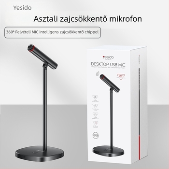 Yesido USB asztali kondenzátor mikrofon zajcsökkentéssel, Plug‑and‑Play, SNR ≥ 70 dB — ideális játékhoz, énekléshez és élő közvetítéshez